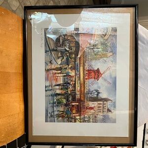 Beautiful , 16”-20”. Glass framed water color , artist signed Brunet  Paris , Le
